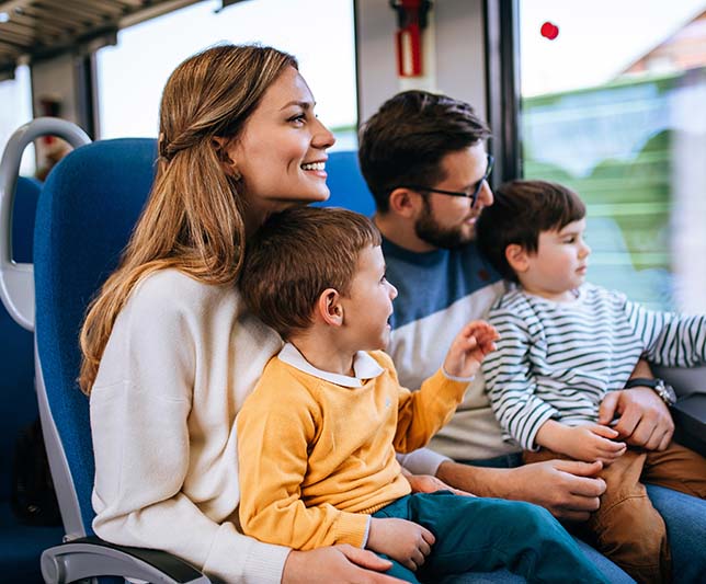 Beautiful,Happy,Young,Family,Travel,Together,By,Fast,Train.